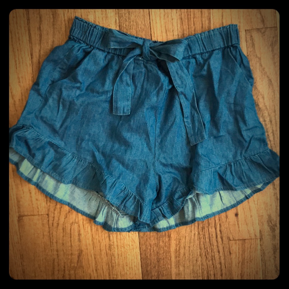 Dark Blue High Waisted Ruffle Shorts